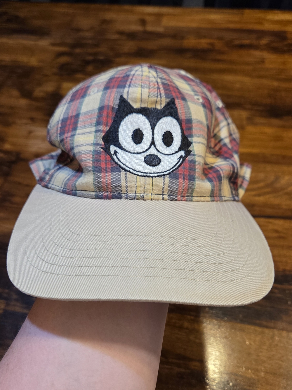 Vintage Felix The Cat Plaid Snapback 90s Hat Annco Toon Indie Sleeze Colorblock